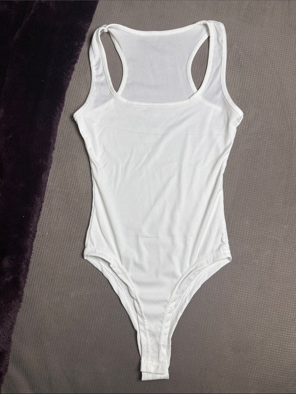 White Ribbed Racerback Bodysuit for Women